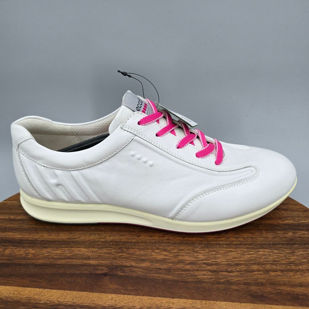 Ecco Hydromax Golf EVO Shoes Womens 9 40 White Pink Leather Spikeless Sneakers